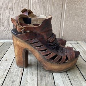 Brown Heeled Leather Sandals